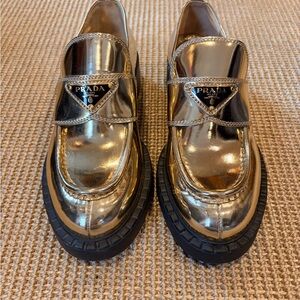 Prada Metallic Gold loafers
